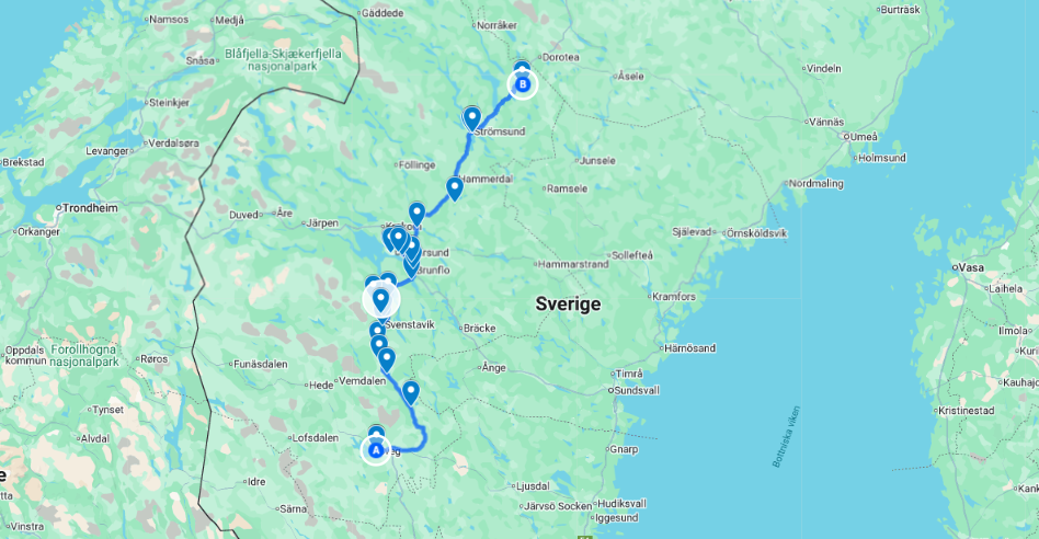 Inlandsvägen The Inland Road Die Binnenweg E45 Google maps karta